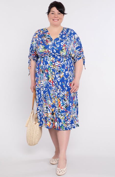 Rochie MDR24, multicolor, decolteu în V, maneci scurte, 46-48 EU