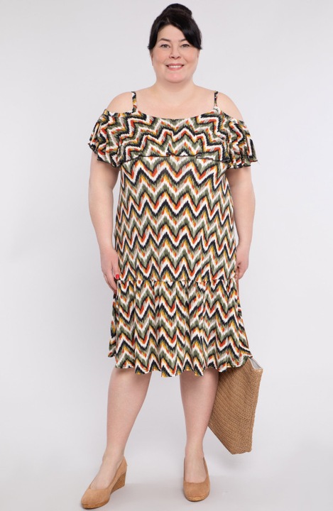 Kaki mintás pánt nélküli ruha