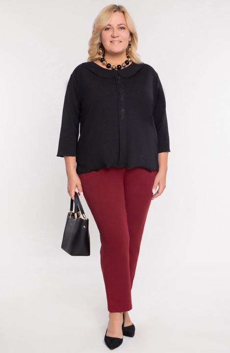 Bluza dama MDR24, neagra, marimi mari 56-58, maneci 3/4, decolteu rotund