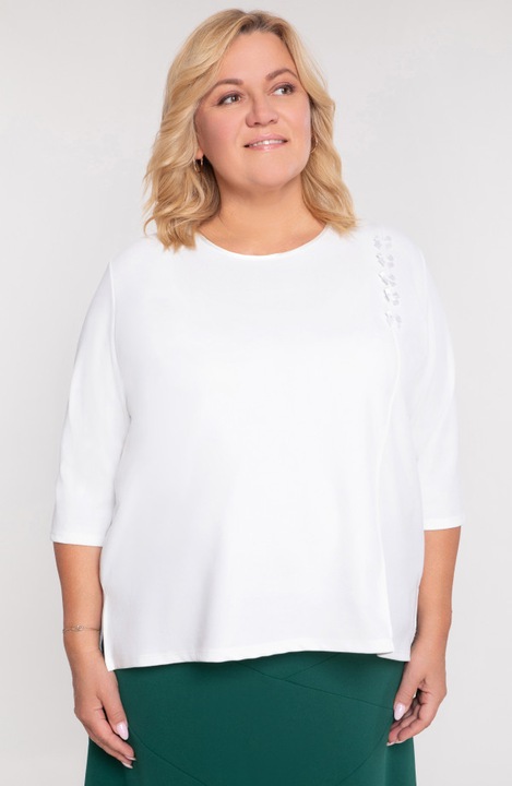 Bluza dama MDR24, alb, marime 56-58, maneca 3/4, decolteu rotund