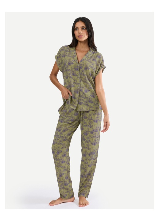 Дамска пижама, Triumph, Вискоза, копчета, зелена