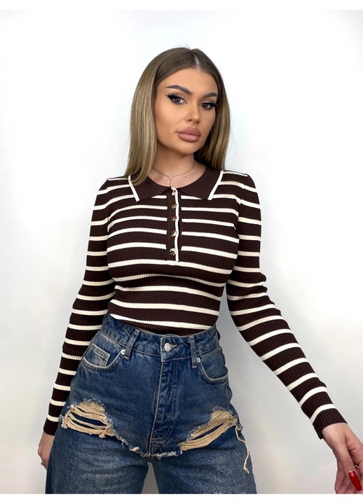 Bluza dama Farrah, tricot elastic, maro, one size