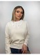 Bluza dama Marolla, bej, guler voluminos, strasuri, one size