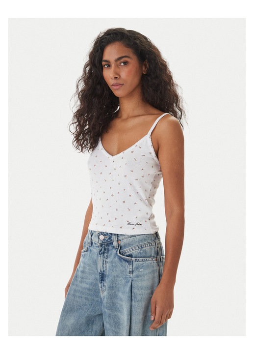 Maiou dama, GUESS JEANS, poliester/viscoza/elastan, alb