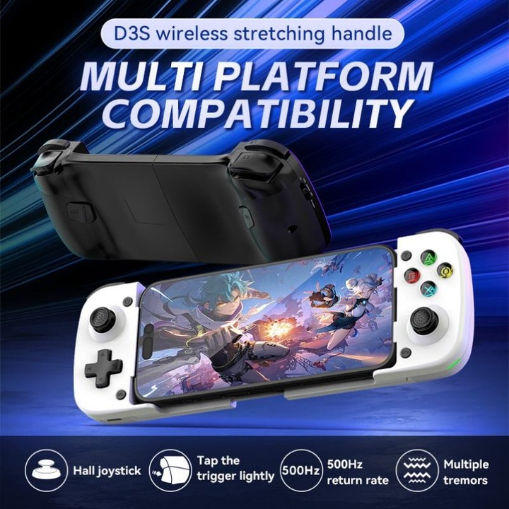 Gamepad wireless D3S 1, suport reglabil, culoare roșu și albastru, pentru smartphone și tabletă