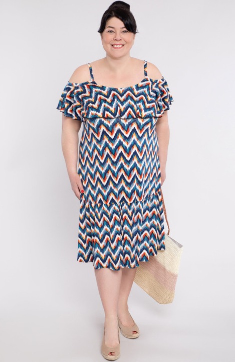 Pánt nélküli ruha tengerészkék mintával 58/60