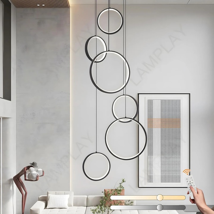 Candelabru LED inaltime ajustabila cu telecomanda - Negru 6 inele