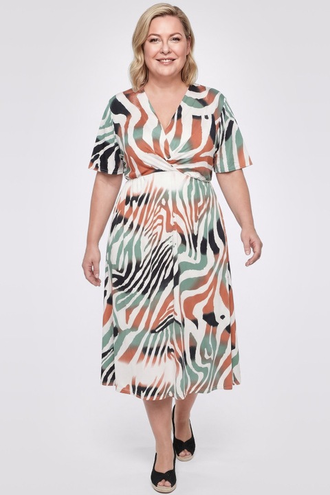 Rochie MDR24, portocalie si turcoaz, imprimeu zebra, marime 46/48