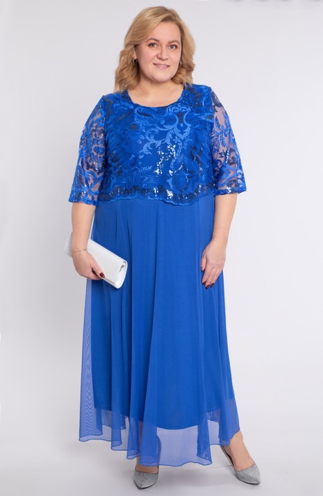 Синя рокля еделвайс с дантела и пайети