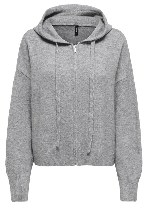 Cardigan dama, Only, fermoar, gri, poliester reciclat, L INTL