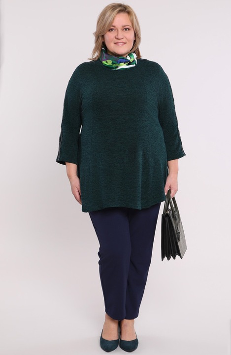 Zöld blúz MDR24, nagyméretű, 3/4-es ujjú, ezüst mintás, 48-50 EU