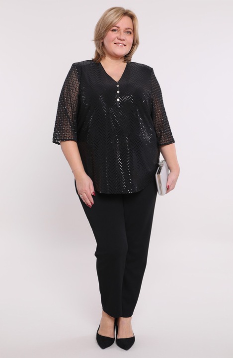 Bluza neagra in carouri cu buline argintii