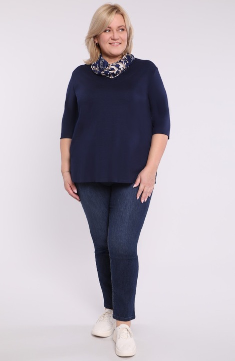 Bluza dama MDR24, viscoza/elastan, decolteu in V, maneci 3/4, bleumarin, marime 48-50EU