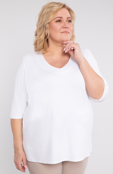 Bluza dama MDR24, alb, decolteu V, maneci 3/4, 52-54 EU