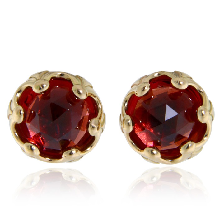 Cercei stud, Aur Galben 14K, Granat Natural, design delicat, caseta coroana regala