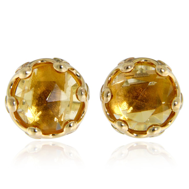 Cercei stud Aur Galben 14K cu Citrin Natural, set, caseta coroana regala
