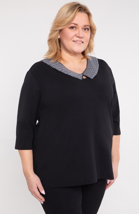 Bluza dama MDR24, neagra, cu guler detasabil, decolteu in V cu cristale, marimea 48/50