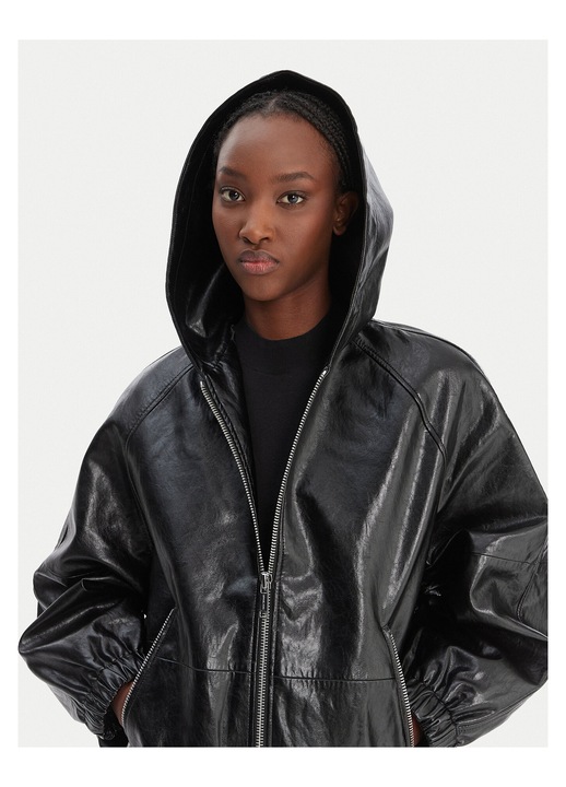 Geaca dama, Michael Michael Kors, piele ecologica, fermoar, negru, 100% poliester