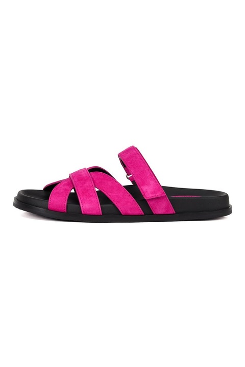 Potamy, Papuci din piele cu velcro, Fucsia, 37