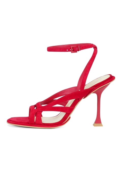 Potamy, Sandale din piele cu bareta pe glezna si toc inalt, Rosu