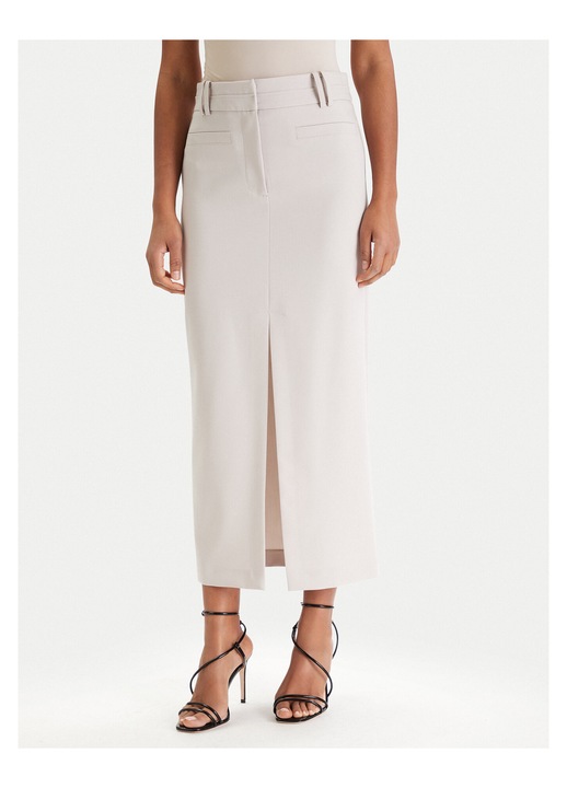 Fusta midi, Patrizia Pepe, gri, 72% poliester, 23% viscoza, 5% elastan