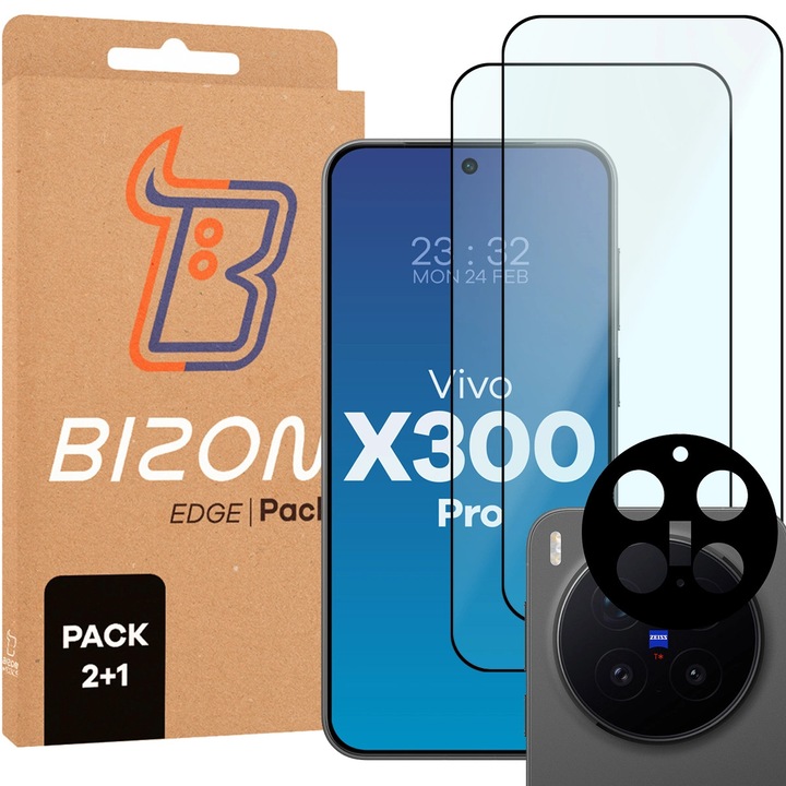 2x Стъклен протектор + Стъкло за обектив Bizon Edge Pack за Vivo X300 Pro