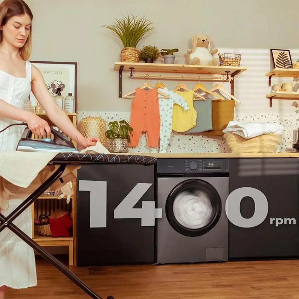 Masina de spalat rufe Cecotec, Bolero DressCode 8450 Inverter Steel, capacitate de spalare 8 kg, viteza max. centrifugare 1400 rpm, 16 programe prestabilite, clasa A, tehnologie motor Inverter Plus, SteamMax, functie Drum Clean, Allergy Care, inox