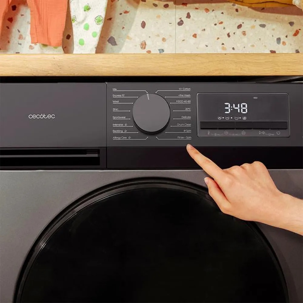 Masina de spalat rufe Cecotec, Bolero DressCode 8450 Inverter Steel, capacitate de spalare 8 kg, viteza max. centrifugare 1400 rpm, 16 programe prestabilite, clasa A, tehnologie motor Inverter Plus, SteamMax, functie Drum Clean, Allergy Care, inox