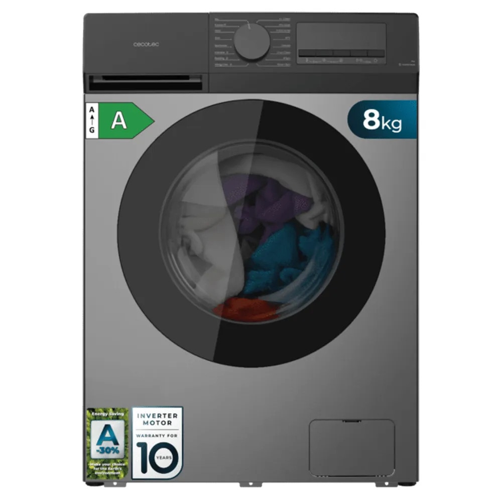 Masina de spalat rufe Cecotec, Bolero DressCode 8450 Inverter Steel, capacitate de spalare 8 kg, viteza max. centrifugare 1400 rpm, 16 programe prestabilite, clasa A, tehnologie motor Inverter Plus, SteamMax, functie Drum Clean, Allergy Care, inox