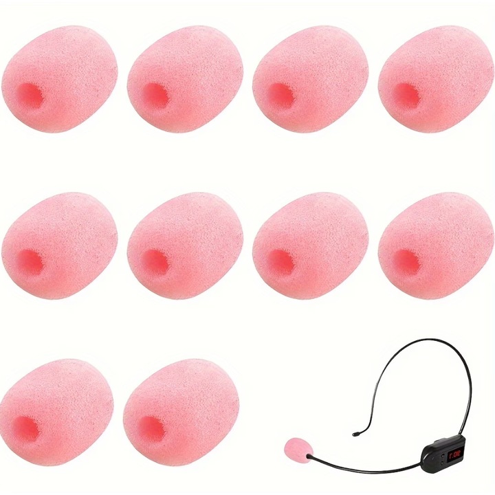 Set 10 protectii microfon, burete de inalta calitate, 30x22x8mm, roz