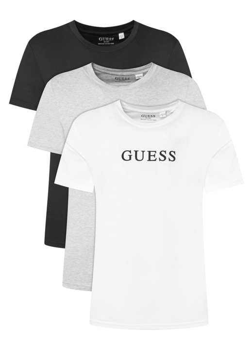 Set 3 tricouri Barbati, Guess, Bumbac, Alb, Negru, Gri, Alb/Negru/Gri