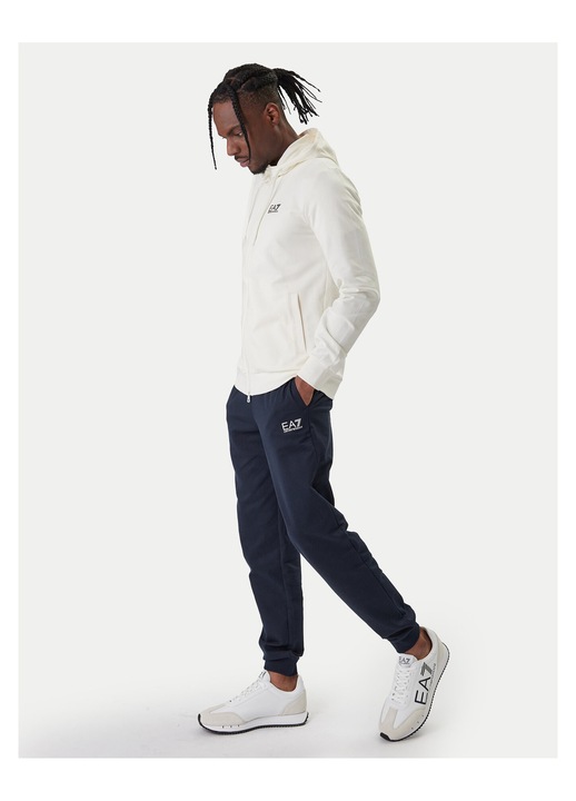 Treninguri barbati, EA7, bumbac, fermoar, ecru/ bleumarin, 2XL INTL