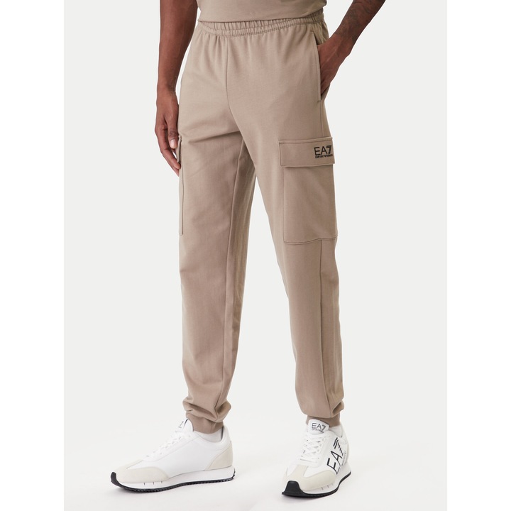 Pantaloni de trening barbati, EA7, material bumbac, bej