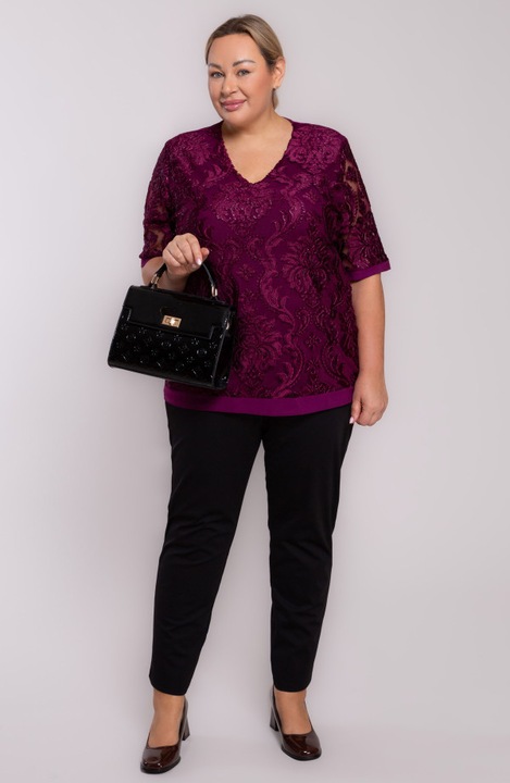 Női blúz MDR24, elegáns, lila, 56-58 EU méret, félig átlátszó csipke