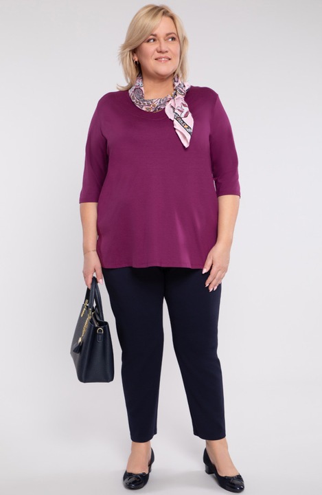 Bluza dama, MDR24 violet, decolteu in V, maneci 3/4, viscoza, 48-50EU