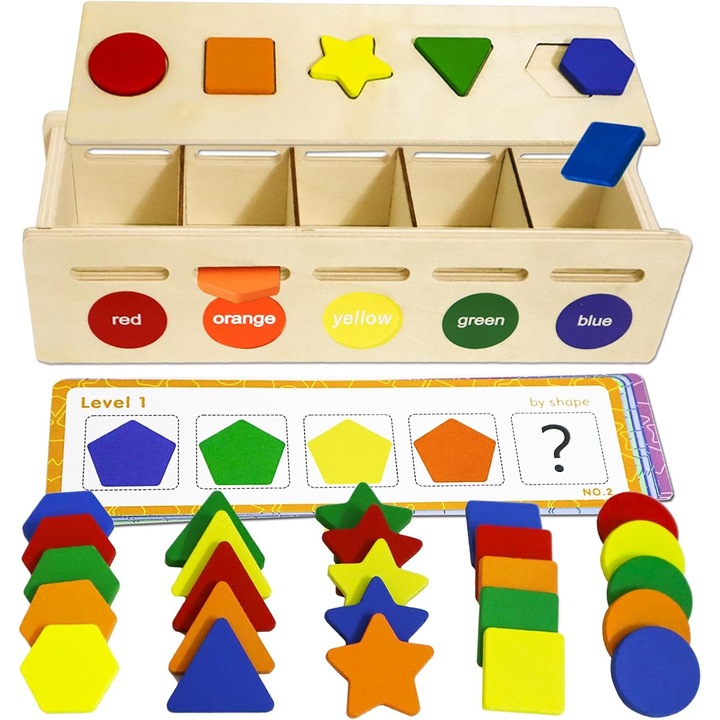 Jucărie Montessori din lemn pentru sortare, educativă, multicolor, 1-5 ani, 30x20cm
