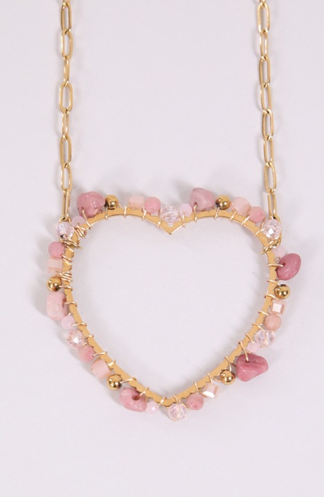 Colier cu inima si margele roz UNI