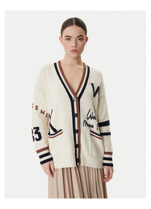 Pulover dama, Weekend Max Mara, cardigan, nasturi, bej, bumbac, acrilic, S INTL