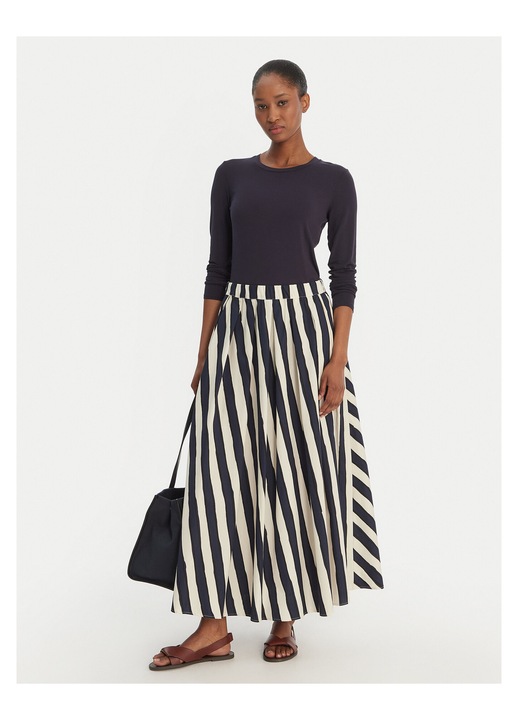 Fusta midi, Weekend Max Mara, dungi, bleumarin, bumbac