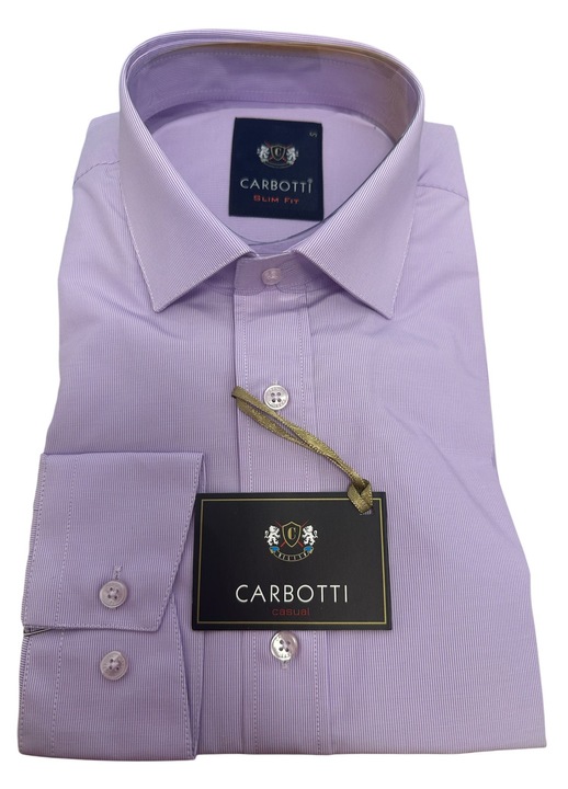 Camasa barbati lila deschis cu dungi, maneca lunga, slim fit, bumbac-poliester, marimea S (37-38)