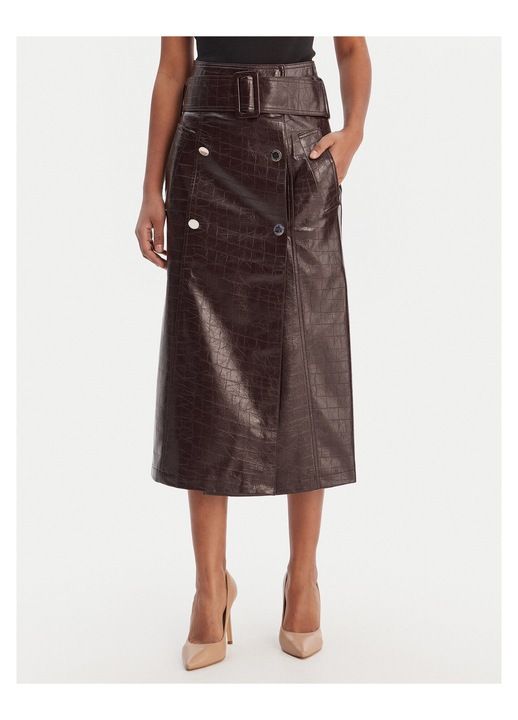 Fusta Morgan, piele ecologica, fermoar, culoare maro, 100% poliester, 36 EU