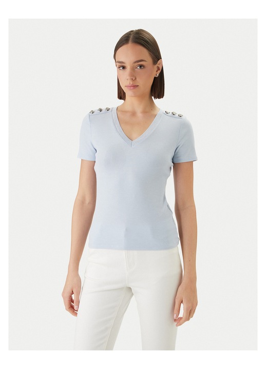 Tricou dama, Morgan, slim fit, albastru, 64% viscoza, 29% acril, 7% elastan