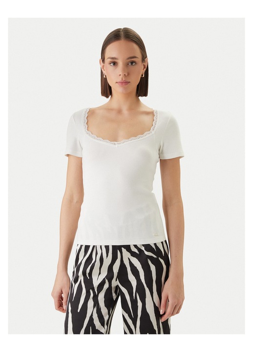 Bluza dama, Morgan, slim fit, alb, 54% bumbac, 43% viscoza, 3% elastan, Alb, L