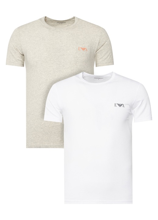 Set 2 tricouri barbati, Emporio Armani, slim fit, alb, gri, bumbac, Alb/Gri, S