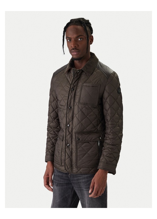 Geaca de tranzitie barbati, Milestone, poliamida, piele naturala, kaki