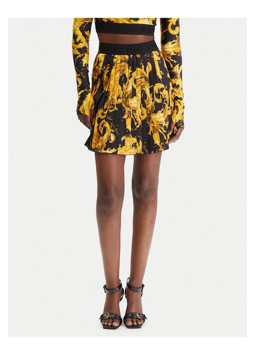 Fusta mini Versace Jeans Couture, neagra, poliester, Galben