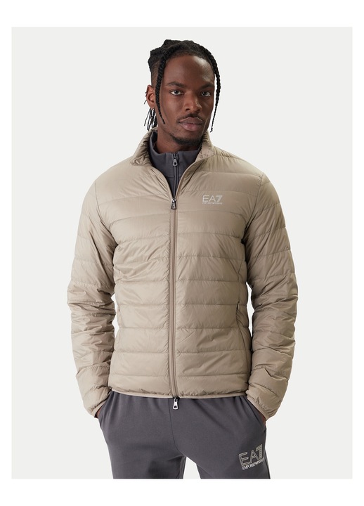 Geaca de puf barbati, EA7, bej, poliamida, cu fermoar, buzunare cu fermoar