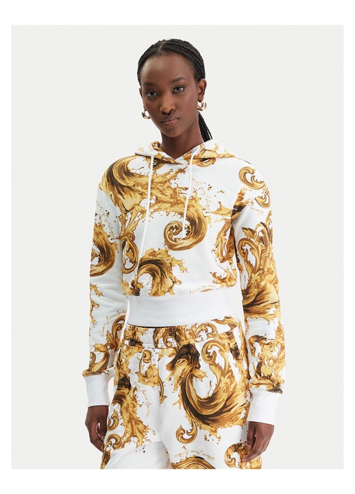 Hanorac dama, Versace Jeans Couture, bumbac, alb, auriu