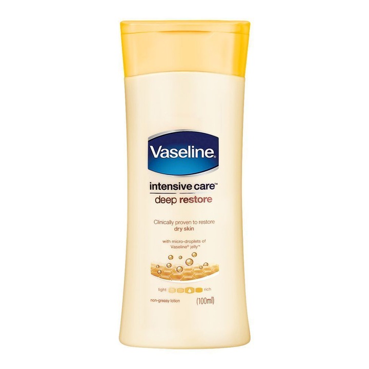 Lotiune de Corp, Vaseline, Deep Restore, Hidratare intensa de lunga durata, Piele catifelata si revitalizata, 100 ml