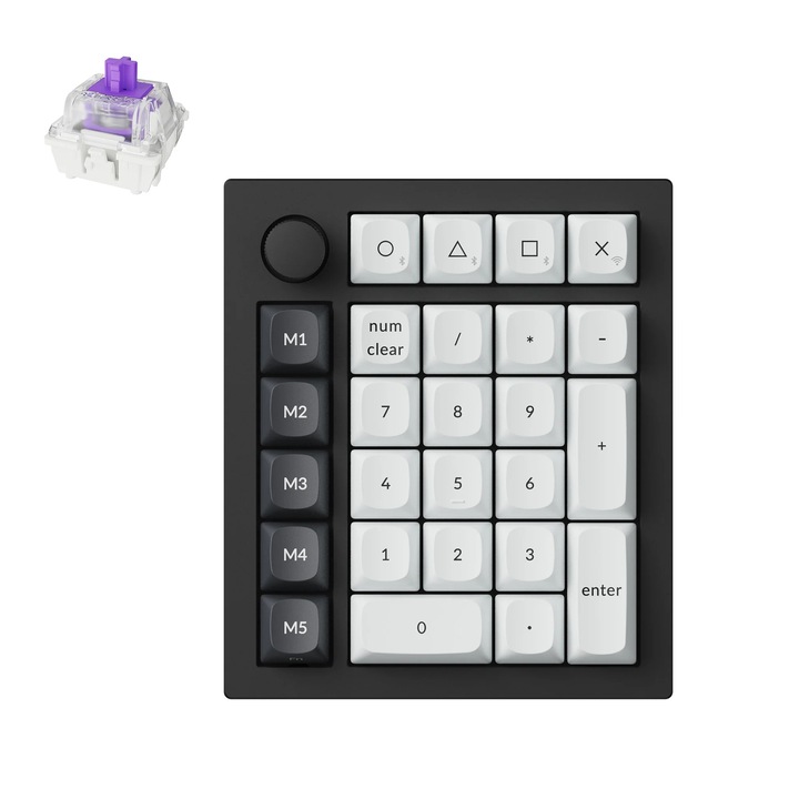 Безжична магнитна цифрова клавиатура Keychron Q0 HE QMK, Numpad, Bluetooth/2.4 GHz, Gateron Double-Rail Magnetic Nebula Switch, черна